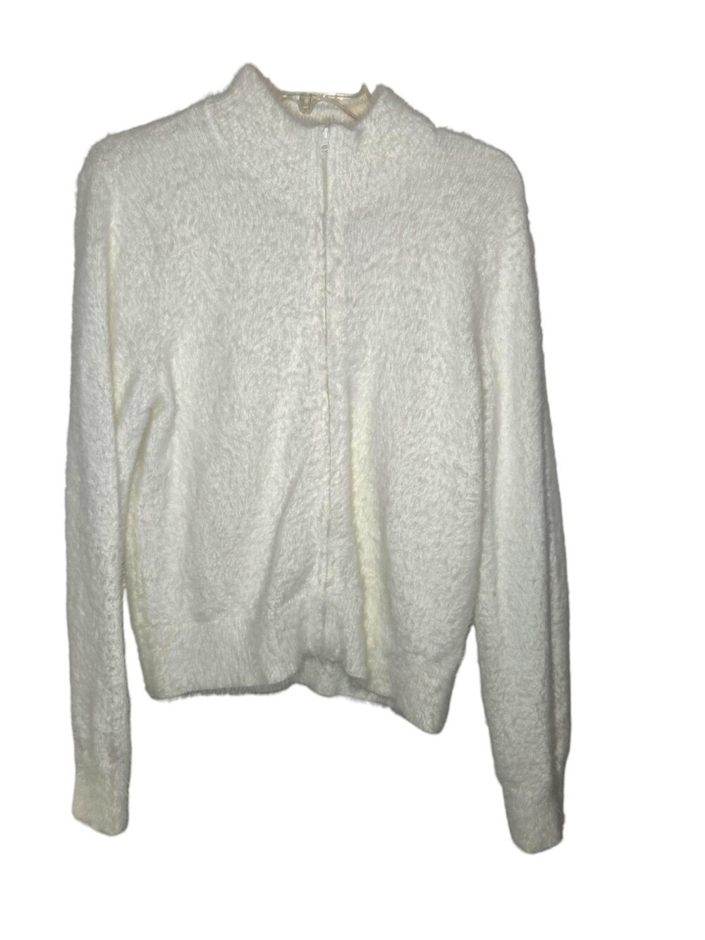 White Fuzzy NEW NWT Zip Front Cardigan Sweater
